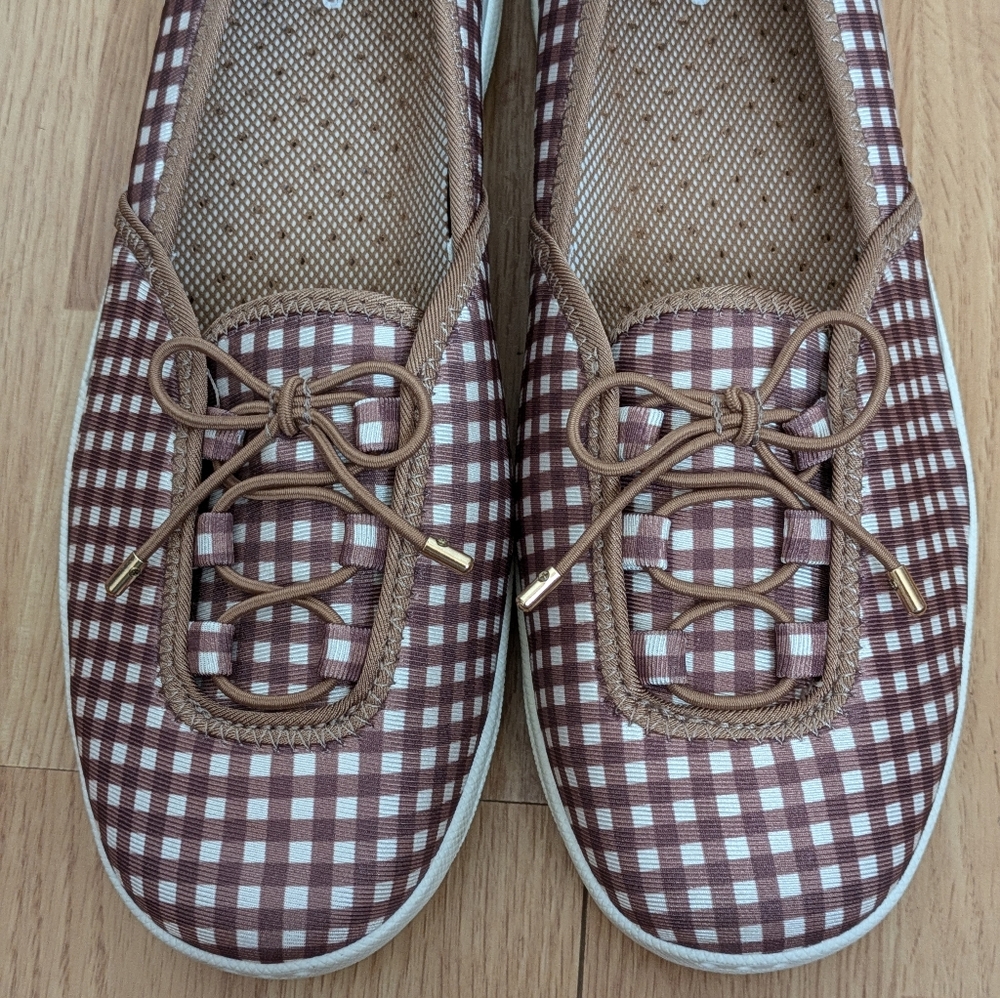 🆕 Land's End Women's Checkered Tan Brown White Flats Shoes Size 10 - Picture 10 of 16